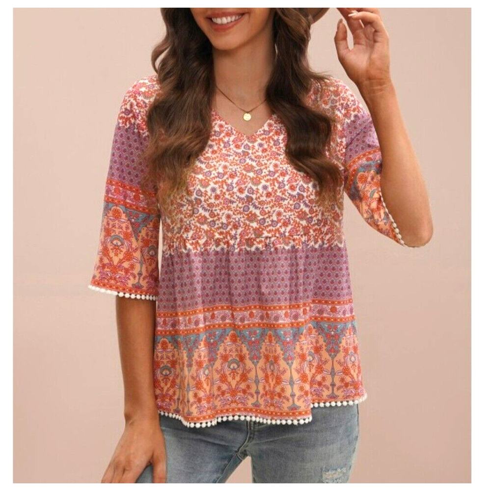 PetalLush Womens XS Oversized Top Floral Print Lace Trim Bloomcore Cottage Fairy